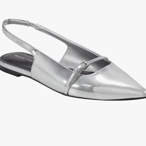 Marc Fisher Shoes - Marc Fisher Elelyn Silver Metallic Pointed Toe Slingback Flats Size 7.5